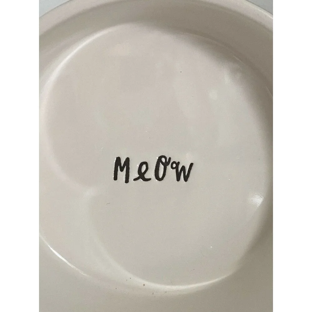 Artisan Rae Dunn Meow White Black Ceramic Cat Bowl Pet Food Dish‎ 5